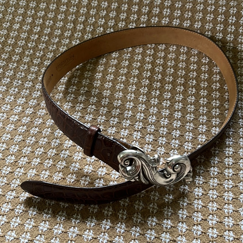 Genuine Brighton Ladies Brown Croc belt with Ornate Buckle - Small